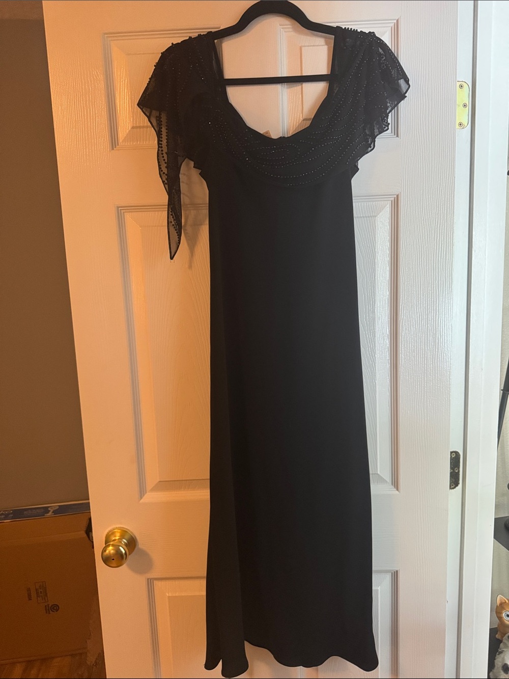S.L. Fashions Black SheathDress with Beaded shoulders and top